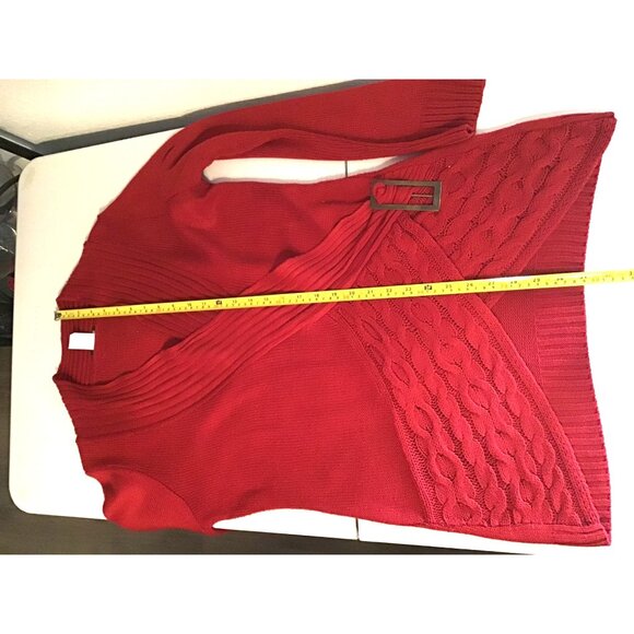 Venus Womens Red Knit Cardigan Wrap Sweater With Buckle Detail Size M - Picture 6 of 7